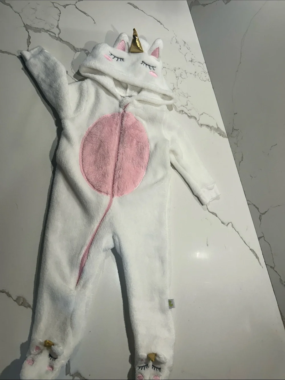 White Unicorn Hooded Footie with Pink Belly